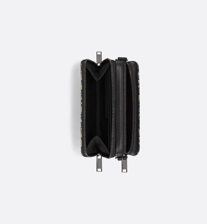 Pochette zippée à bandoulière Toile jacquard Dior Oblique noir