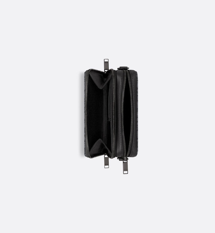 Pochette zippée à bandoulière Toile jacquard Dior Oblique noir