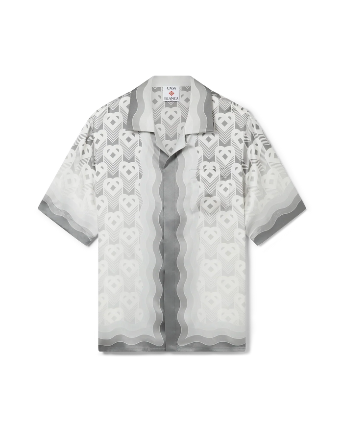Gradient Heart Monogram Short Sleeve Silk Shirt