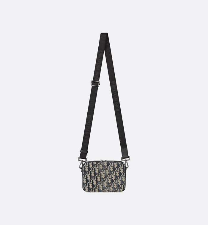 Pochette zippée à bandoulière Toile jacquard Dior Oblique noir
