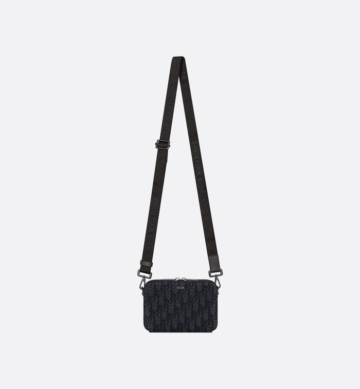 Pochette zippée à bandoulière Toile jacquard Dior Oblique noir