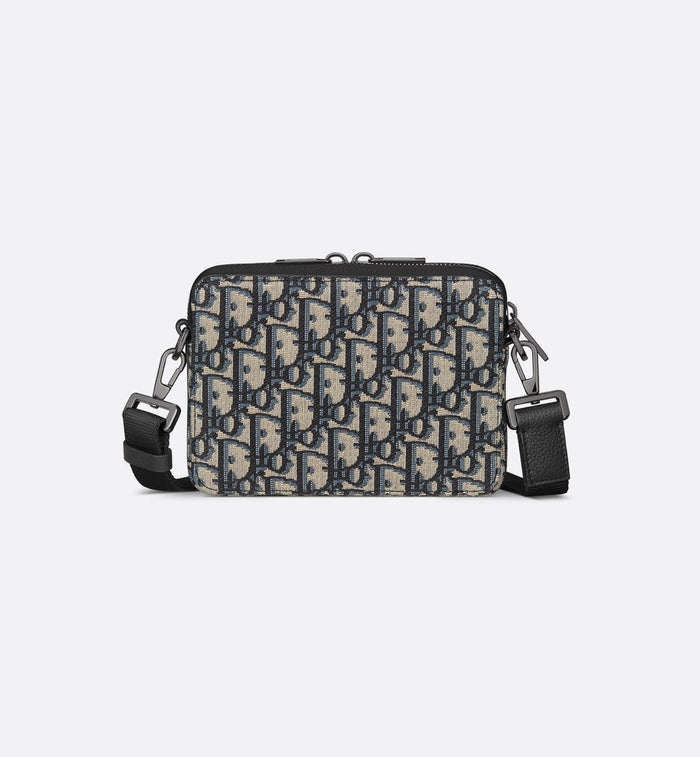 Pochette zippée à bandoulière Toile jacquard Dior Oblique noir