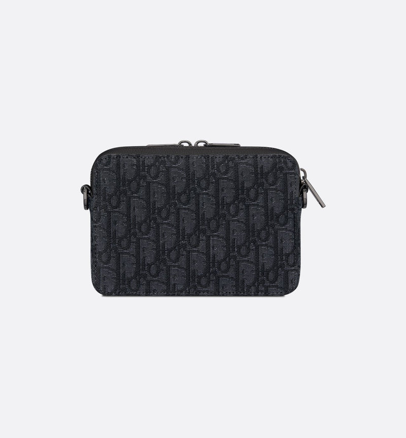 Pochette zippée à bandoulière Toile jacquard Dior Oblique noir