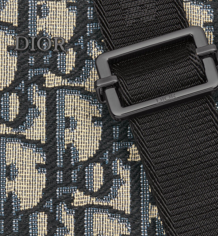 Pochette zippée à bandoulière Toile jacquard Dior Oblique noir