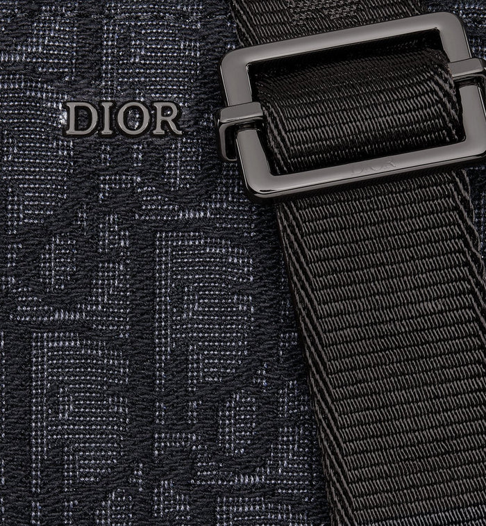 Pochette zippée à bandoulière Toile jacquard Dior Oblique noir