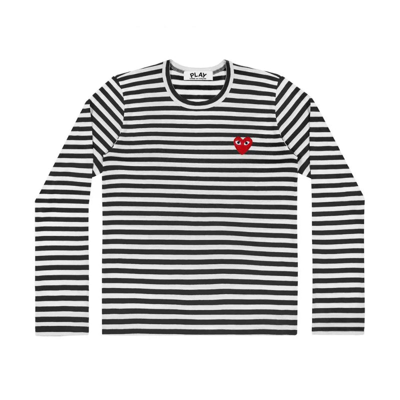 Comme des Garçons Play Striped Longsleeve Red Heart Emblem Black