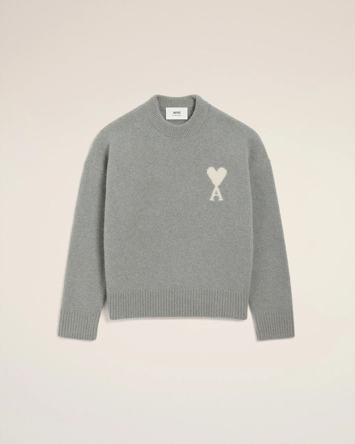 Pull Ami Paris Gris Clair Blanc