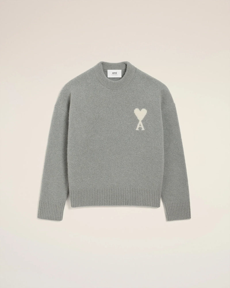 Pull Ami Paris Gris Clair Blanc
