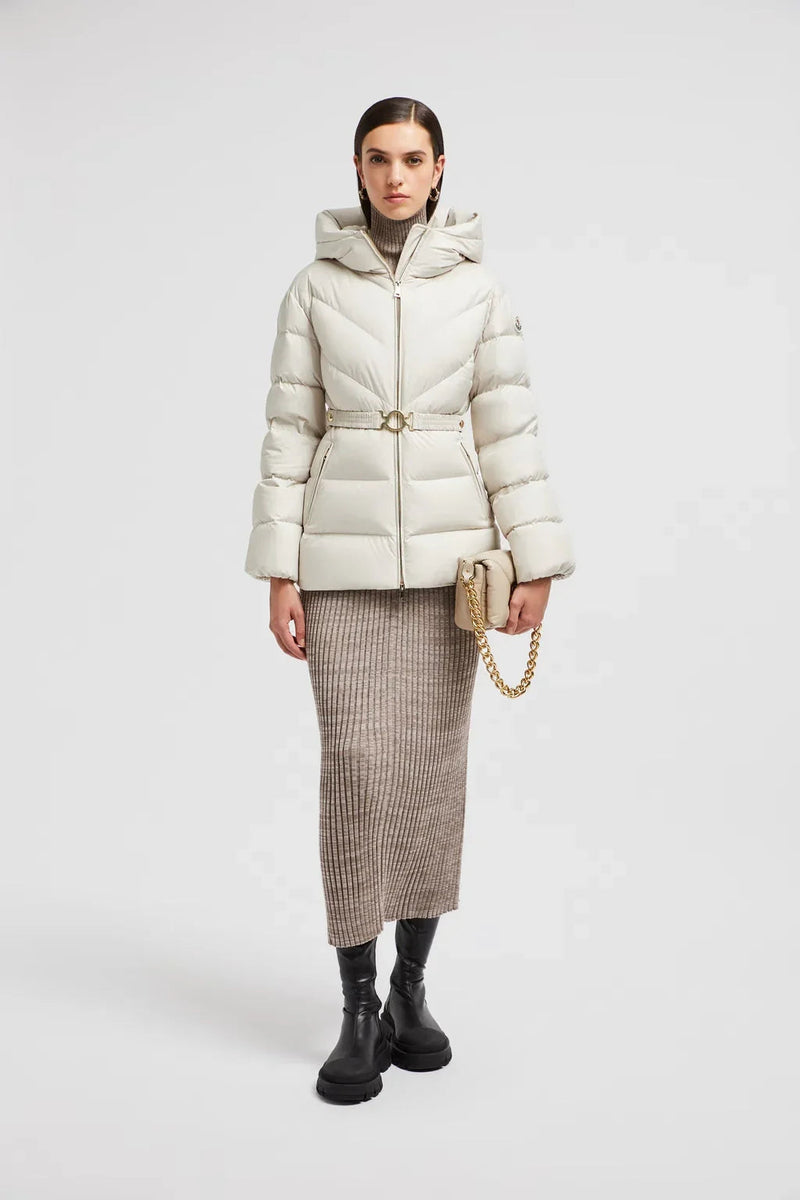 Doudoune courte Brosse à capuche et matelassage diagonal Moncler Blanc