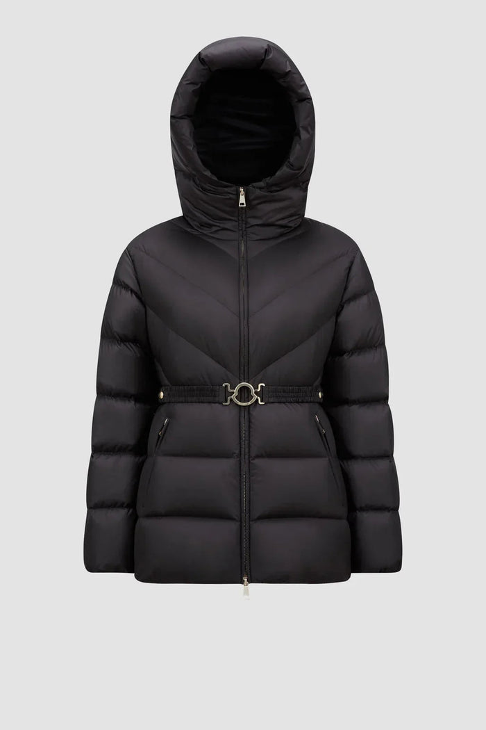 Doudoune courte Brosse à capuche et matelassage diagonal Moncler Noir